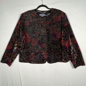 Vintage 90s Y2K Floral Velvet Paisley Jacket XXL 20W Black Red Ethereal USA EUC